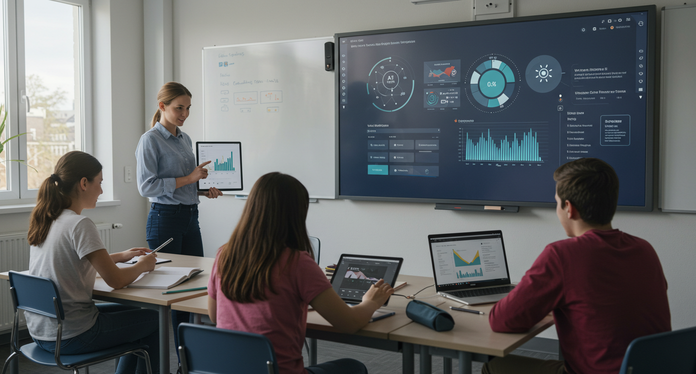 모니터와 노트북을 가지고 수업하는 모습