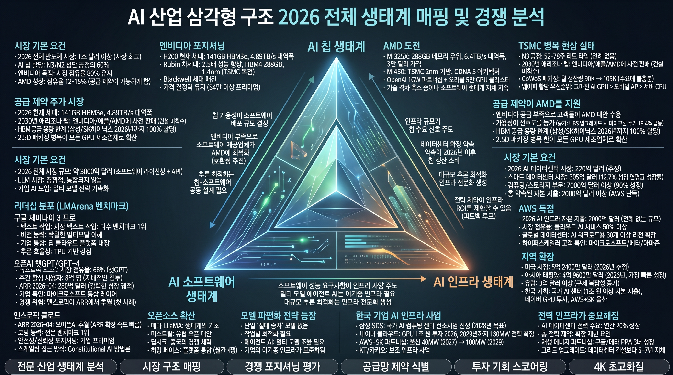 2026년 AI 산업 삼각형 구조, 칩 소프트웨어 인프라, 시장 경쟁