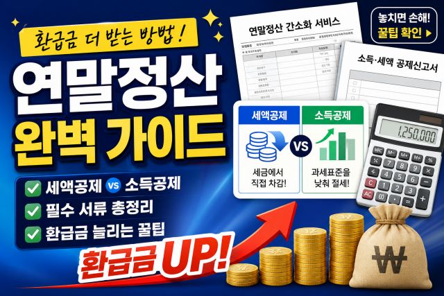 세액공제 소득공제 차이 비교와 환급금 계산 방법을 설명하는 연말정산 안내 이미지
