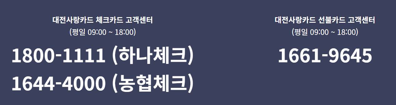 대전사랑카드 체크카드 고객센터 및 연락처