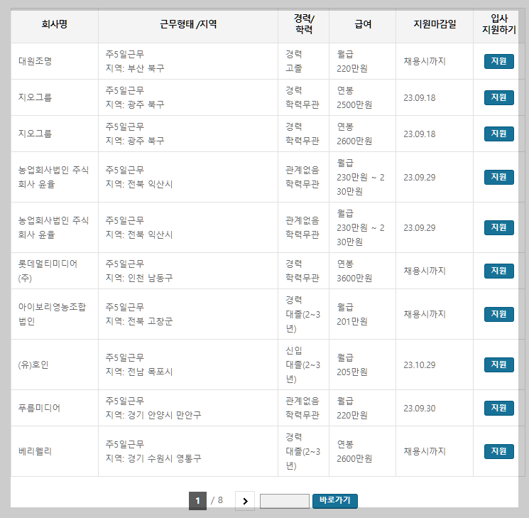 웹디자인기능사 사람인 기업별 일자리 정보 설명하는 사진