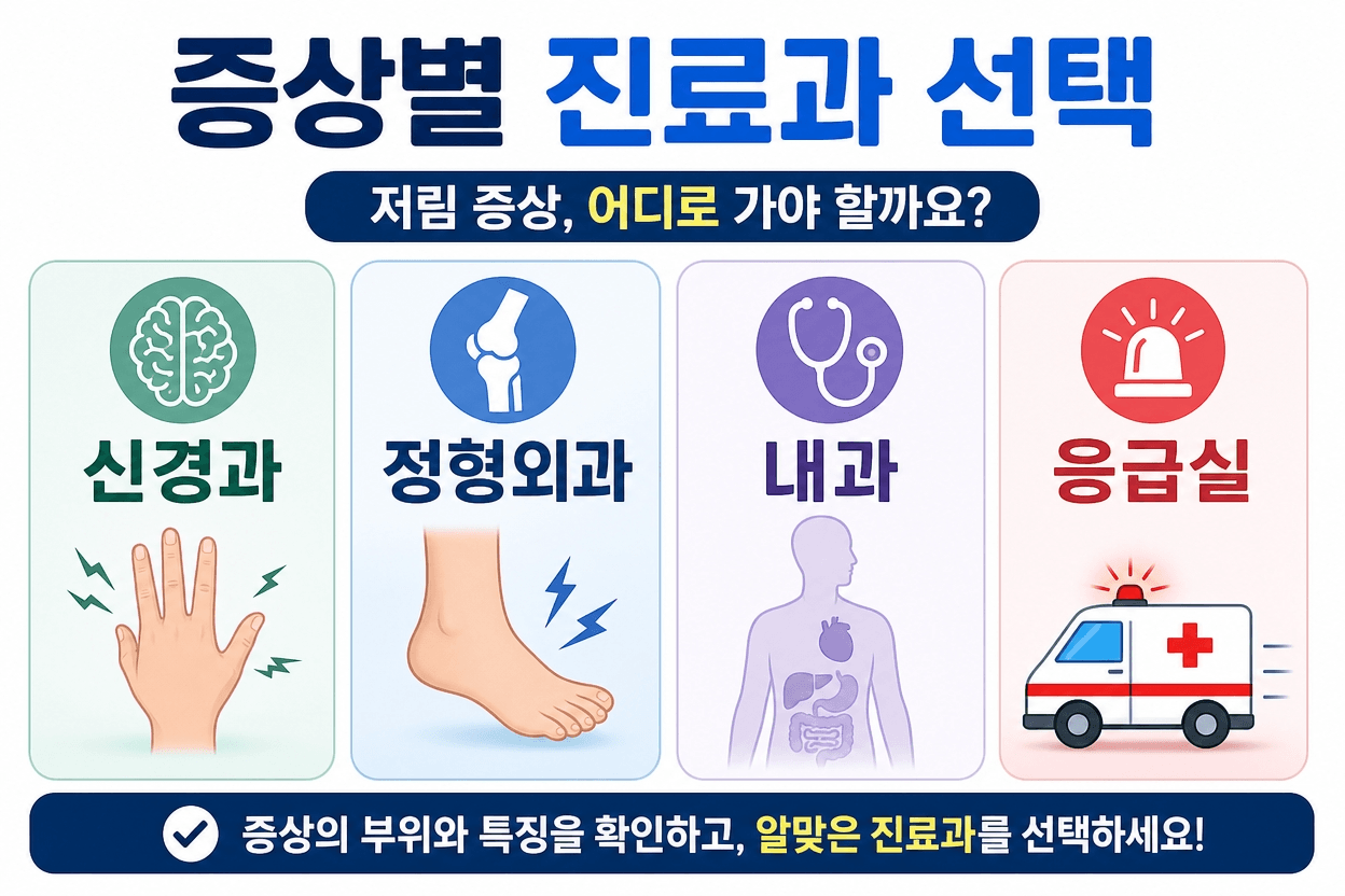 손발 저림 양상에 따라 신경과 정형외과 내과 응급실을 구분하는 기준표