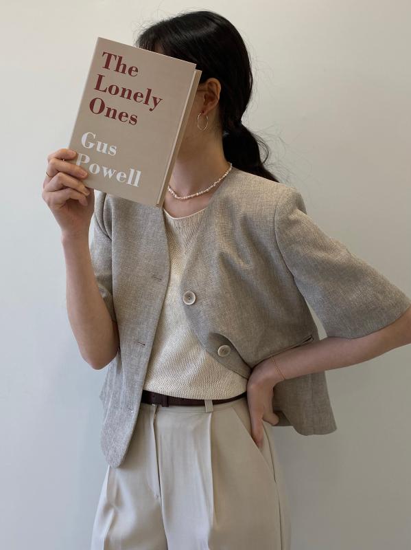 썸머 트위드 셋업 노카라 반팔 자켓(3color)