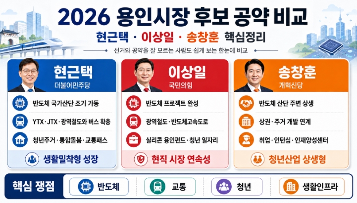 2026 용인시장 후보 공약 비교 현근택 이상일 송창훈 핵심정리