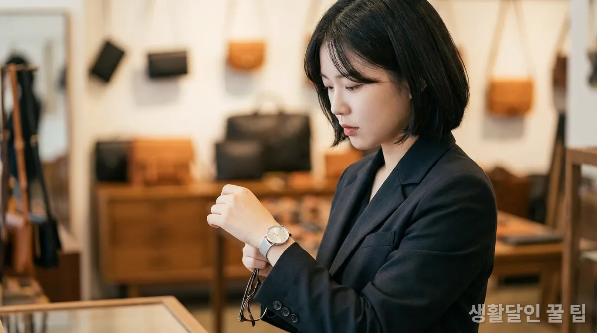 부티크에서 유행 타지 않는 클래식한 시계를 고르는 젊은 한국인