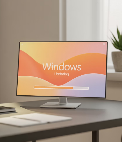 윈도우 업데이트 하는 모니터 화면