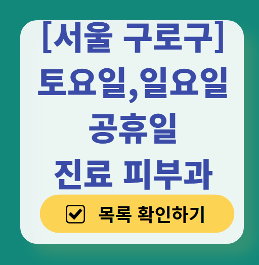 구로구 일요일 문 여는 피부과 목록 ❘ 토요일, 주말, 공휴일 영업 병원 (두드러기, 아토피, 습진, 피부염, 여드름 진료)