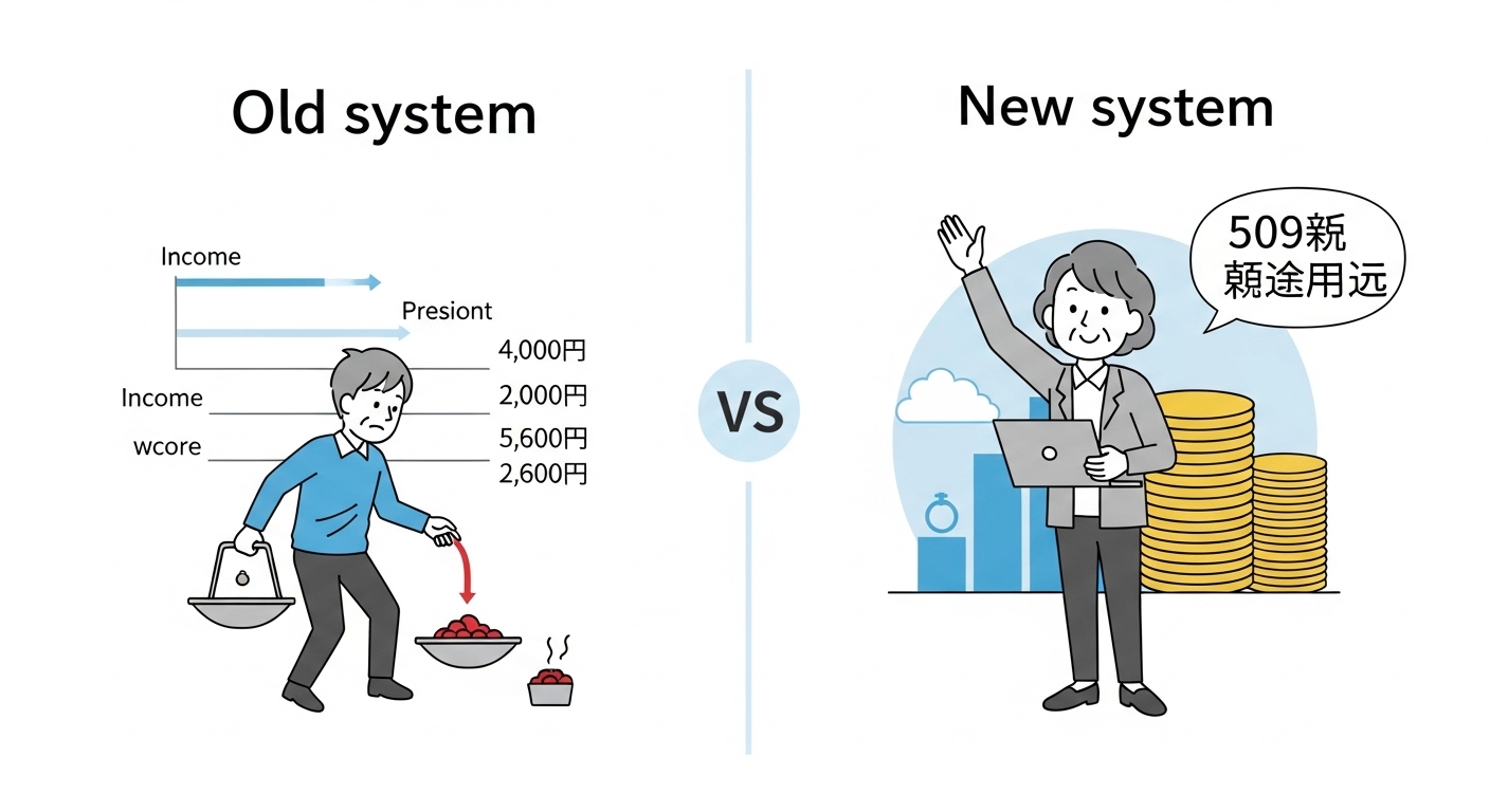 2025년 개정 전후 국민연금 감액 기준 변화를 시각적으로 비교하는 이미지