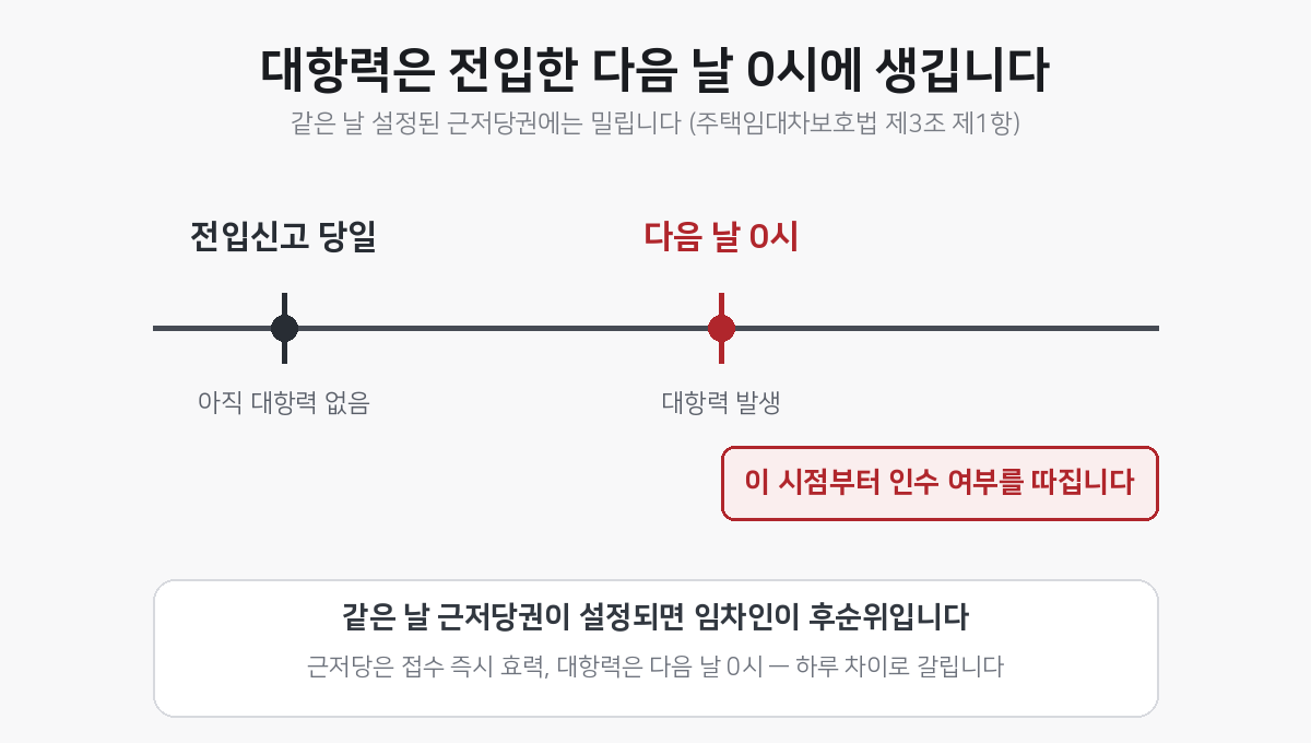 대항력이 전입 다음 날 0시에 생기는 타임라인