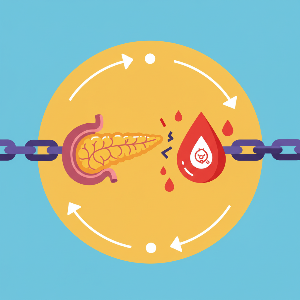 당뇨와 췌장염의 악순환 고리를 끊어내는 것을 상징하는 끊어진 쇠사슬 이미지