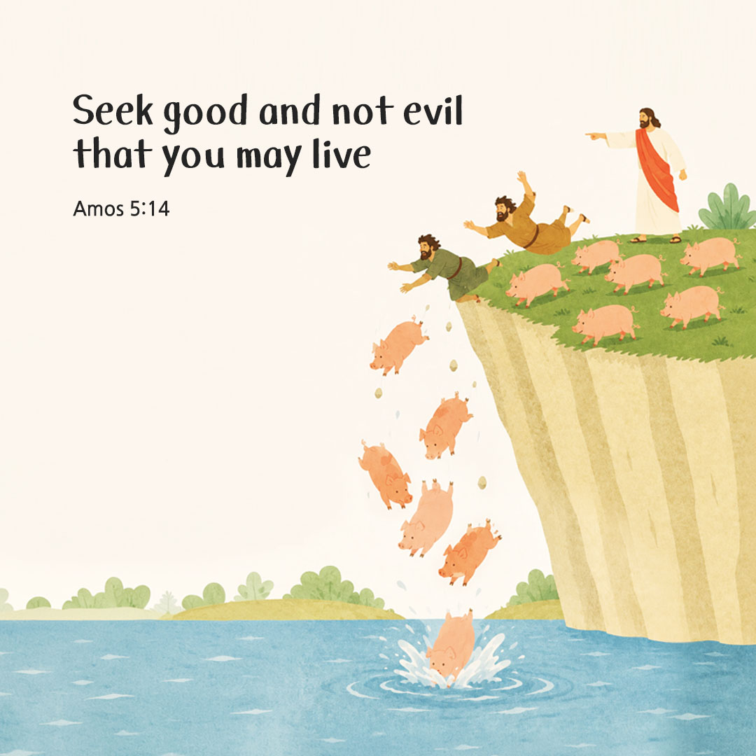 Today's Bible verse card Amos 5:14 scripture image