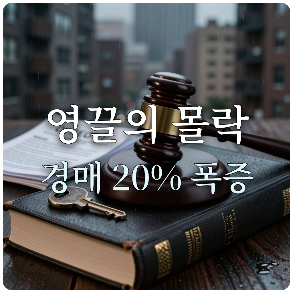 영끌 실패로 인한 아파트 경매와 법적 절차를 상징하는 이미지