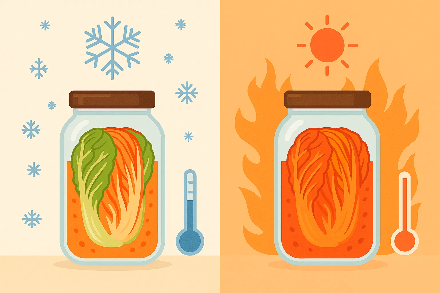 김치-숙성-속도가-온도에-따라-달라지는-과정을-시각적으로-비교한-이미지