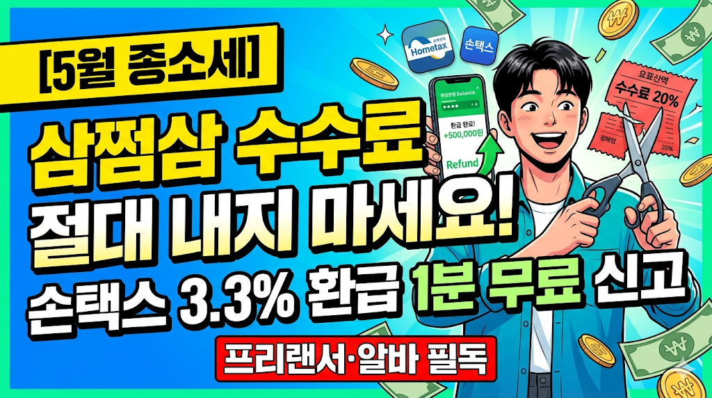 프리랜서 알바 종합소득세 3.3% 환급 삼쩜삼 수수료 없이 손택스 모바일 셀프 신고 방법 썸네일