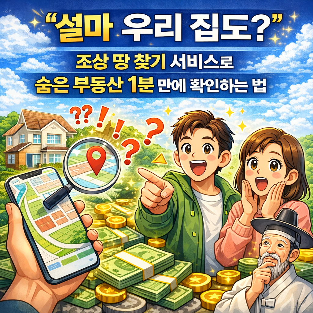 "설마 우리 집도?" 조상 땅 찾기 서비스로 숨은 부동산 1분 만에 확인하는 법
조상땅찾기, 내토지찾기, 숨은자산찾기, 정부24조상땅찾기, 상속세, 상속등기, 국가공간정보포털, 미등기토지, 거북이의재테크, 재테크기초