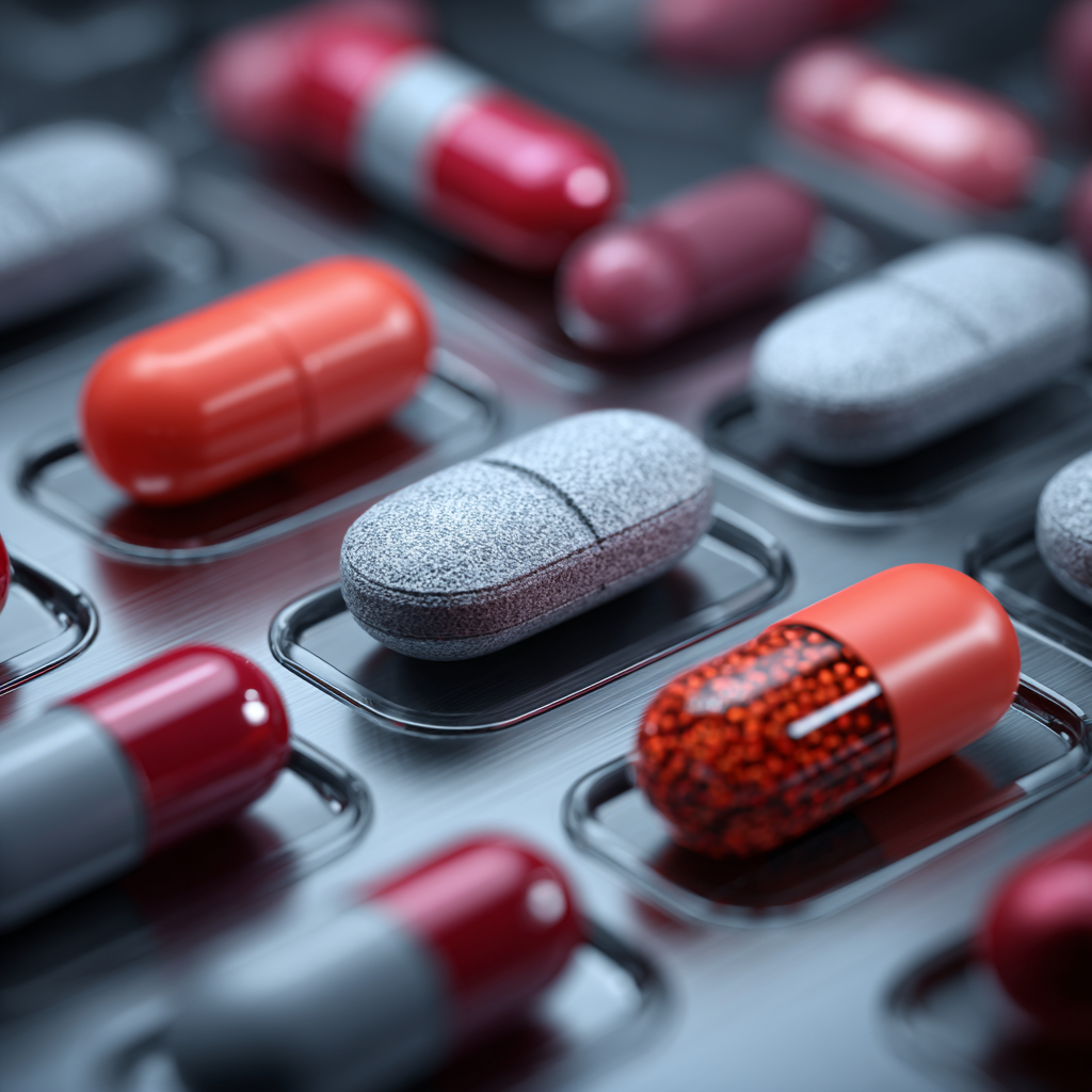 멸균트레이 위에 놓인 알약들, 실사형 이미지