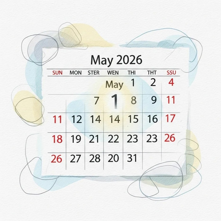 2026년 5월 1일 달력이 희망적으로 빛나는 모습