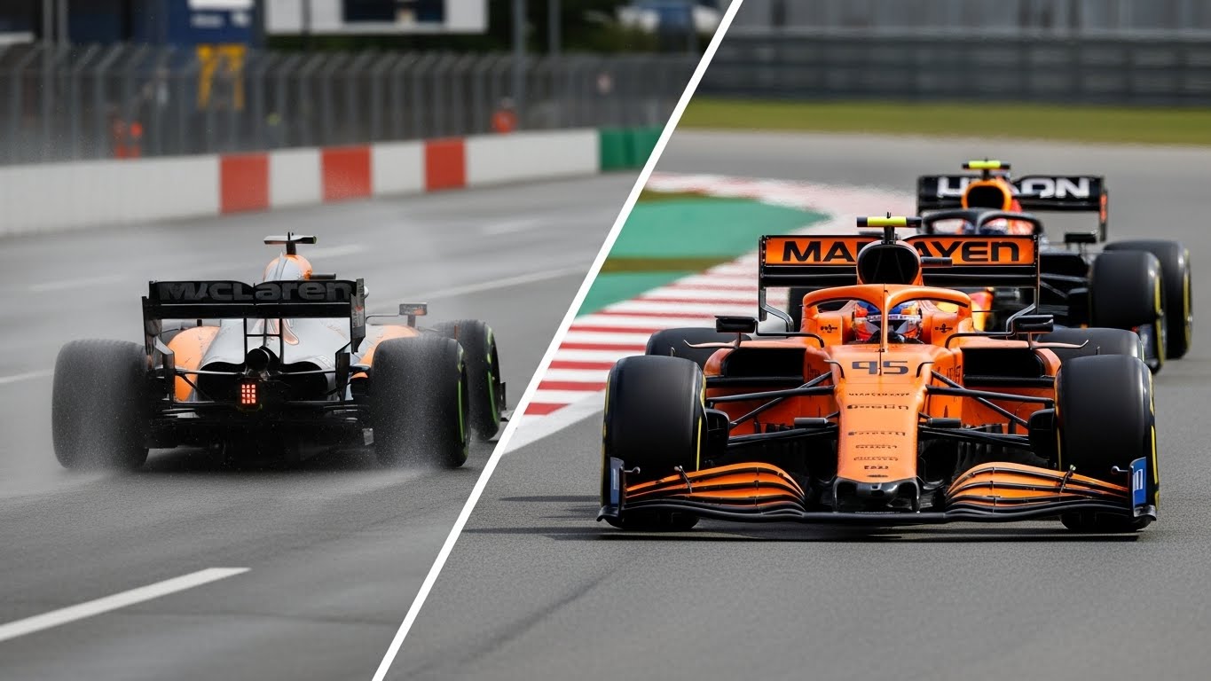 F1 맥라렌 팀의 암흑기와 부활한 현재의 모습을 대비한 파파야 오렌지 머신의 질주