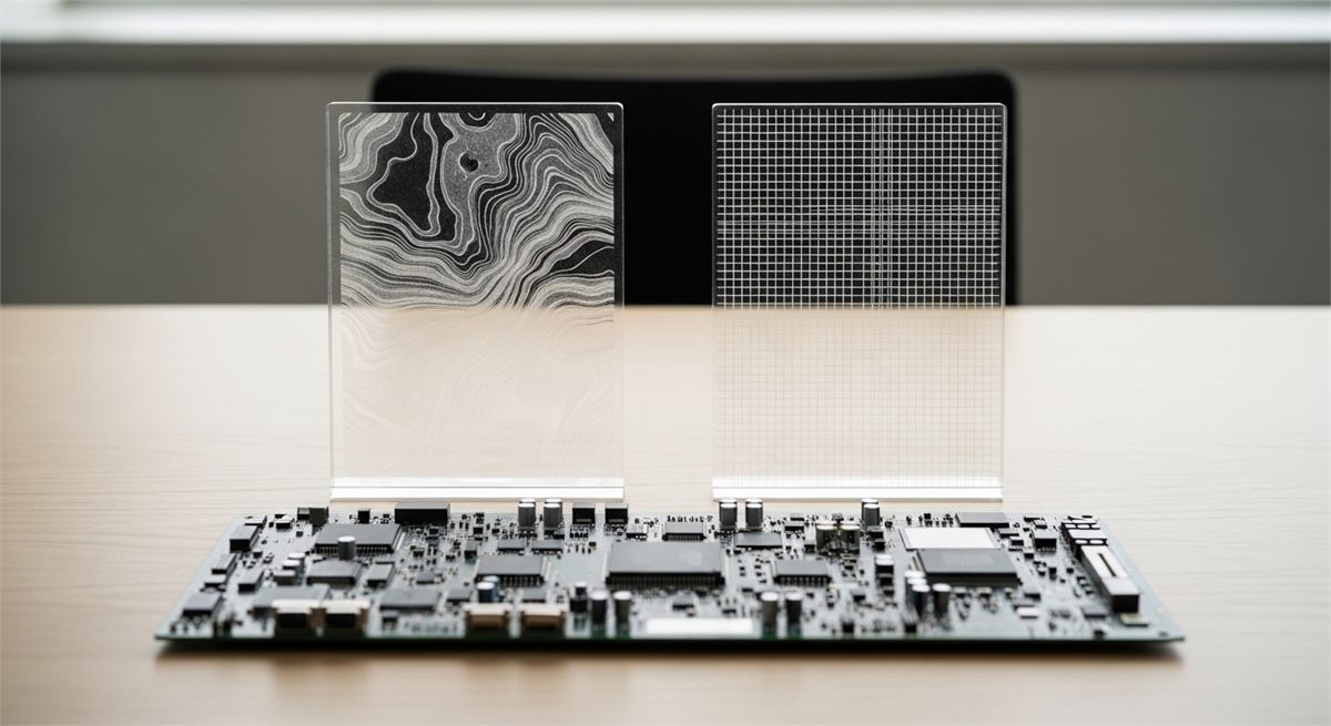 유리기판 선도 기업 흐름을 상징적으로 보여주는 비교 장면 