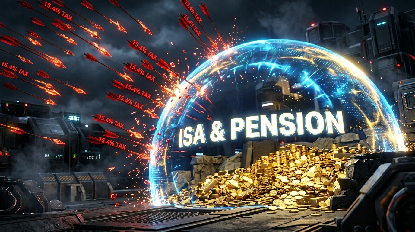 'ISA'와 '연금계좌'라는 방패가 15.4%의 세금 화살을 막아내며 형님의 노후 자금을 철벽 방어하는 3D 이미지