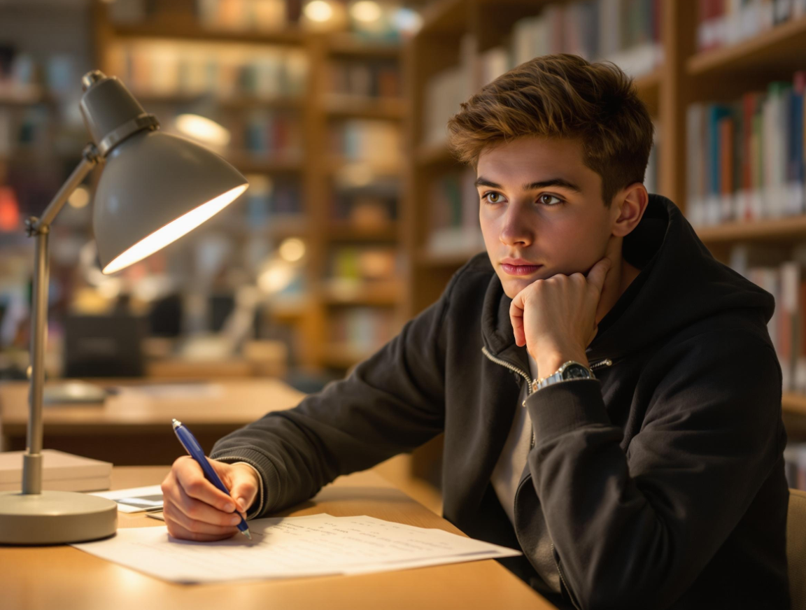 고난도 수학 문제 풀이 하기위해 고민하는 학생
