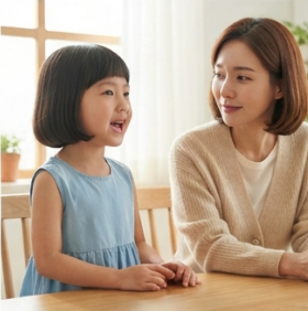 엄마가 잠시 말을 멈추고 아이를 바라보는 순간