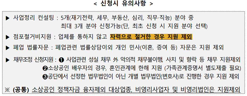 희망리턴패키지 신청시 유의사항