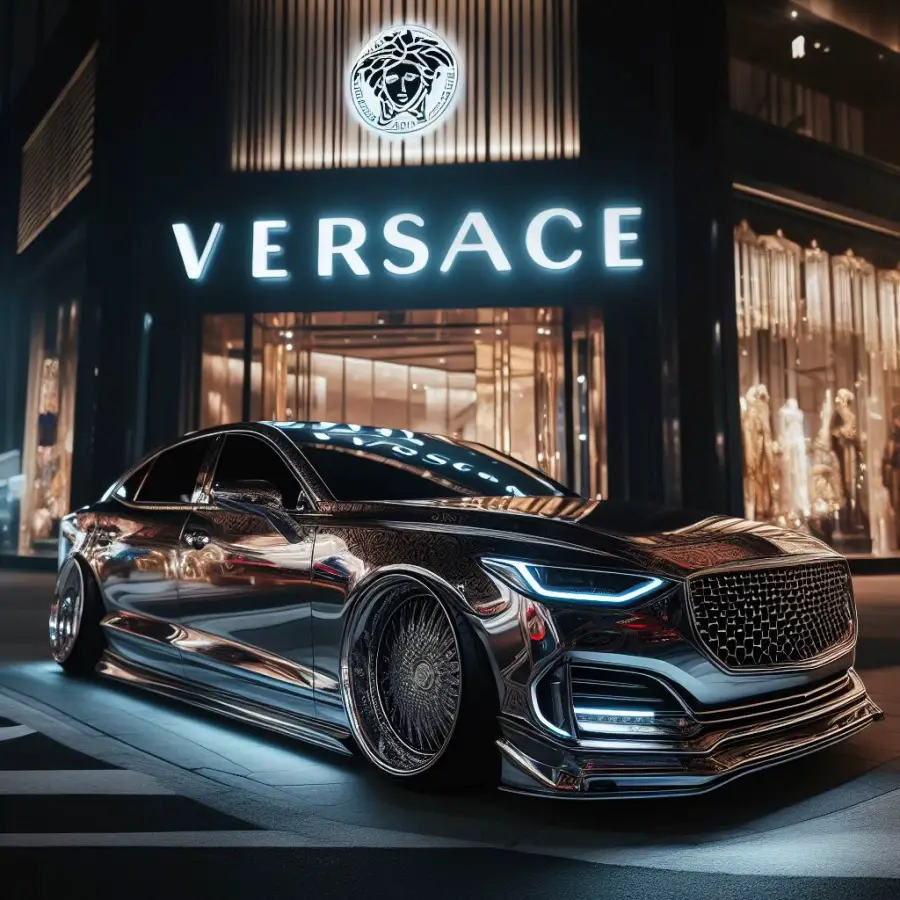 명품 브랜드 베르사체 Versace를 표현한 매장 앞 도로