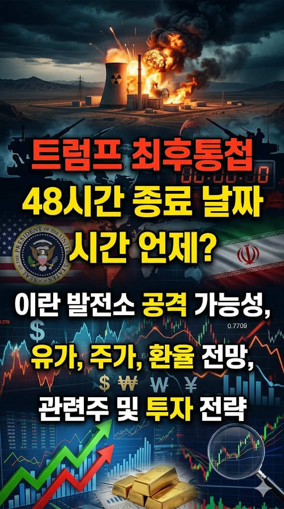 트럼프 최후통첩 48시간 종료 날짜 시간 언제? 이란 발전소 공격 가능성, 유가, 주가, 환율 전망, 관련주 및 투자 전략