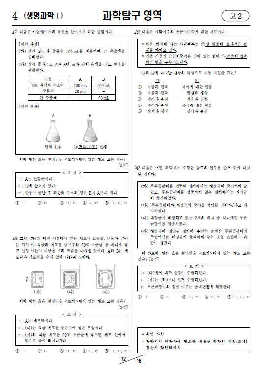 2022-3월-고2-모의고사-생명과학 1-기출문제-다운