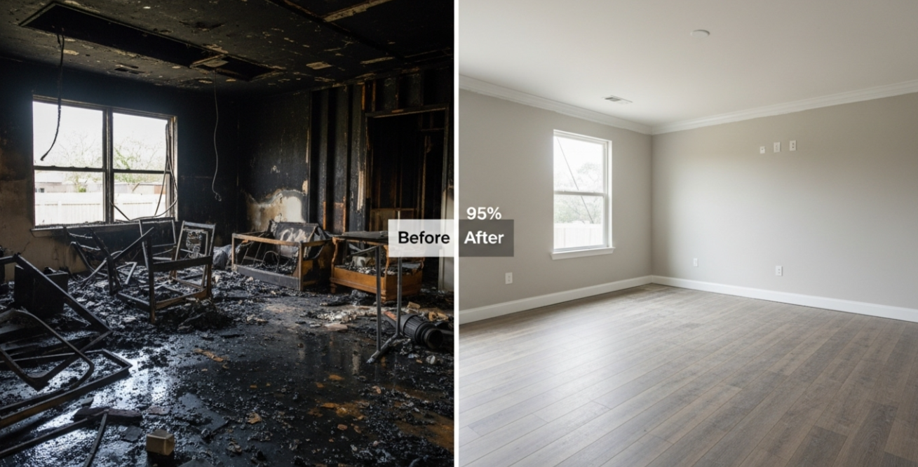 고양시 일산 화재청소 전문업체 화재폐기물 화재 청소 전 후 95% 모습