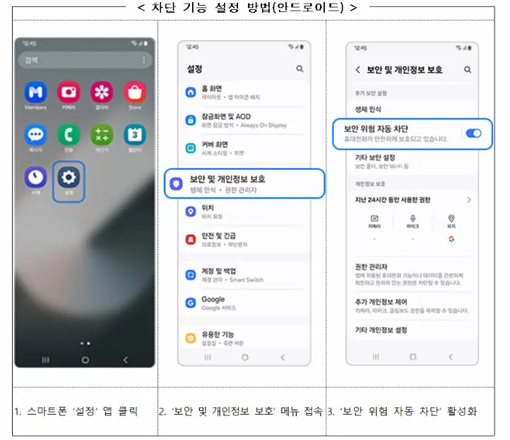 스마트폰에 탑재된 안드로이드 OS 차단기능 설정 방법 캡쳐화면