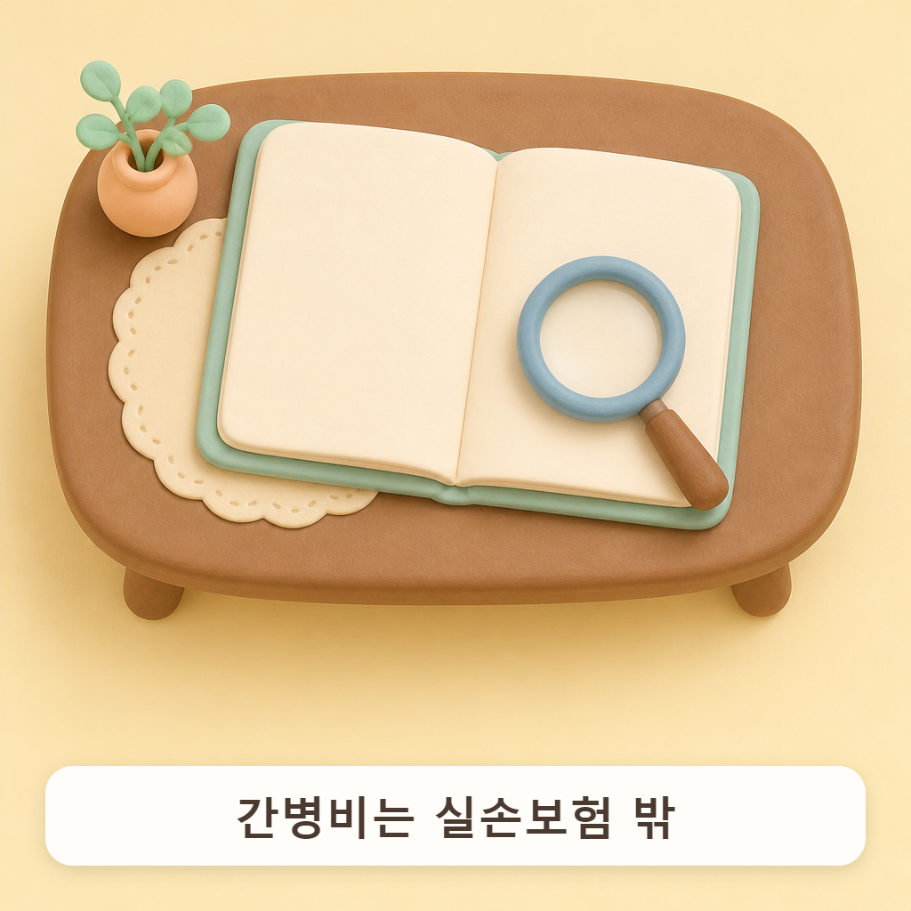 거실 탁자 위에 펼친 보험 증권과 돋보기