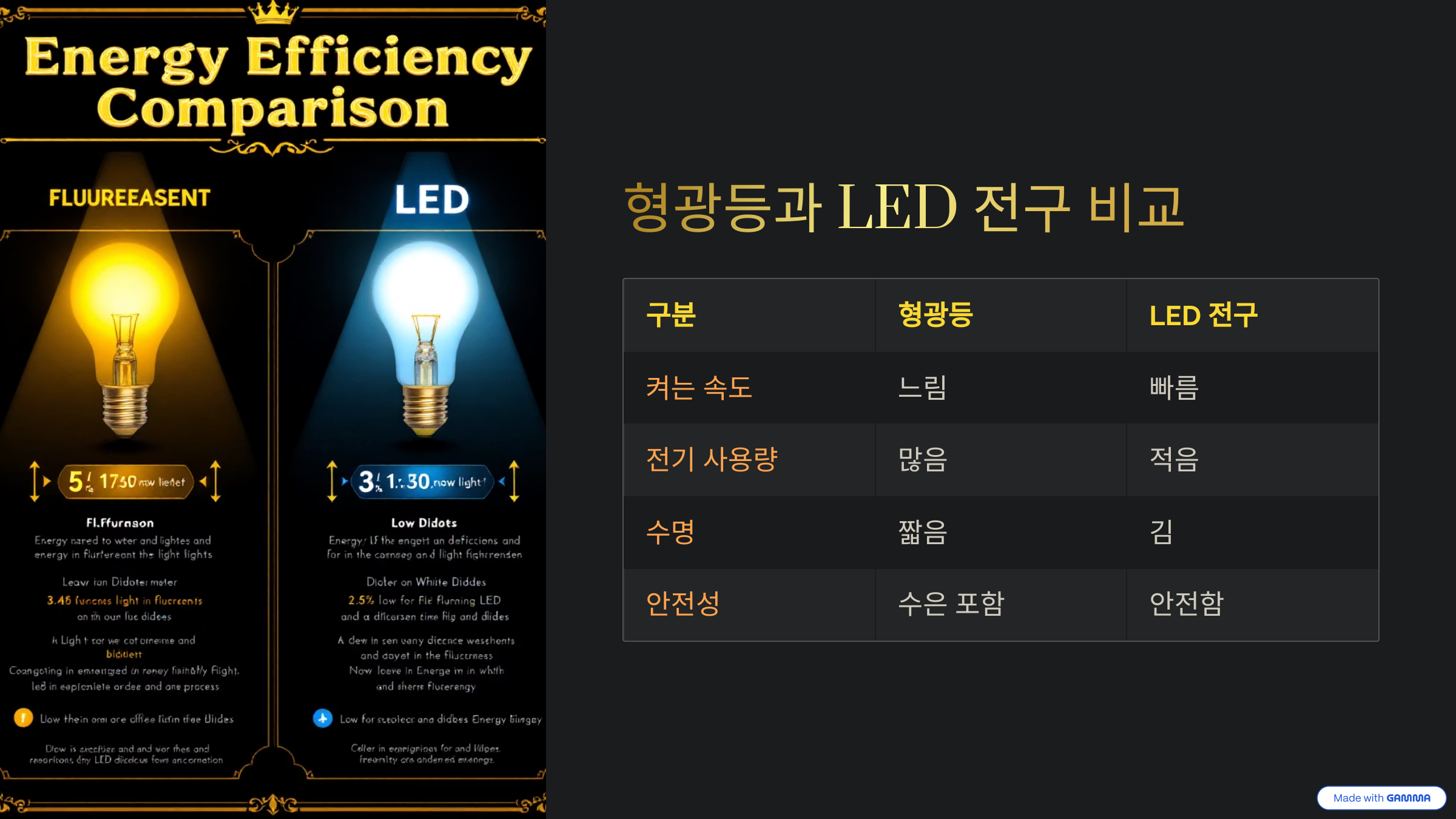형광등과 LED 전구 비교