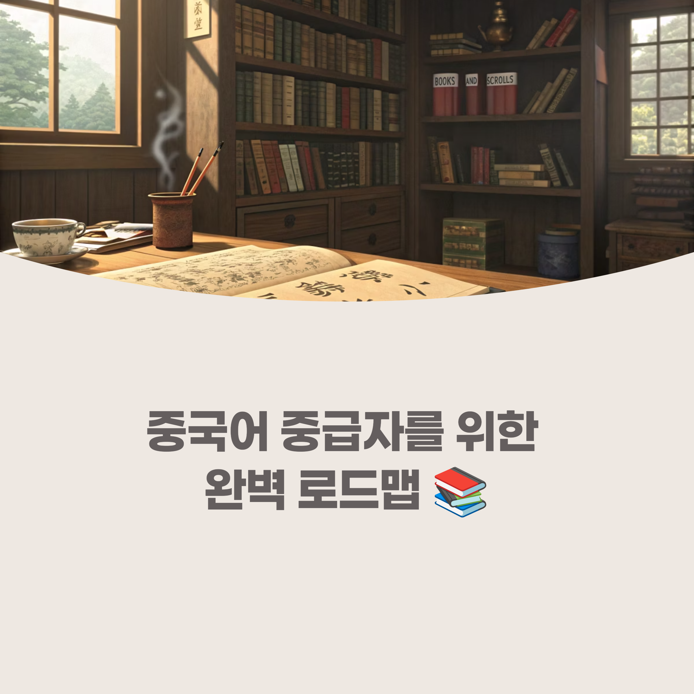 중국어 중급 학습 단계를 나타내는 화살표 로드맵 이미지