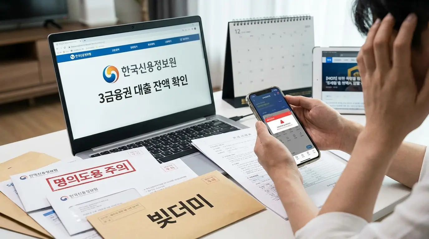 명의도용 빚더미 및 한국신용정보원 3금융권 숨은 대출 잔액 확인