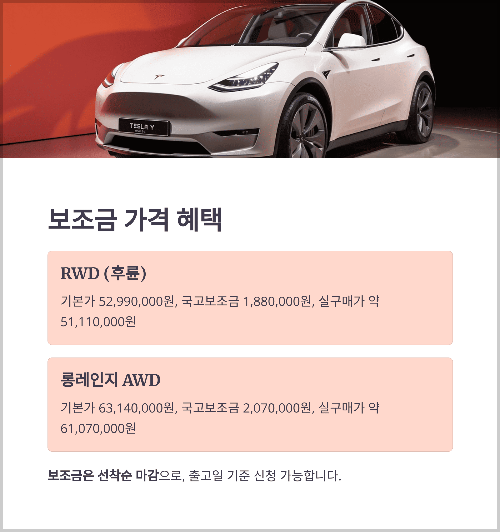 2025 테슬라 모델Y 주니퍼 롱레인지 7인승 보조금 가격 혜택