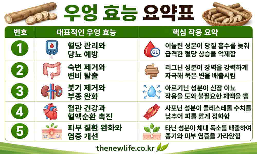 우엉 효능 요약표