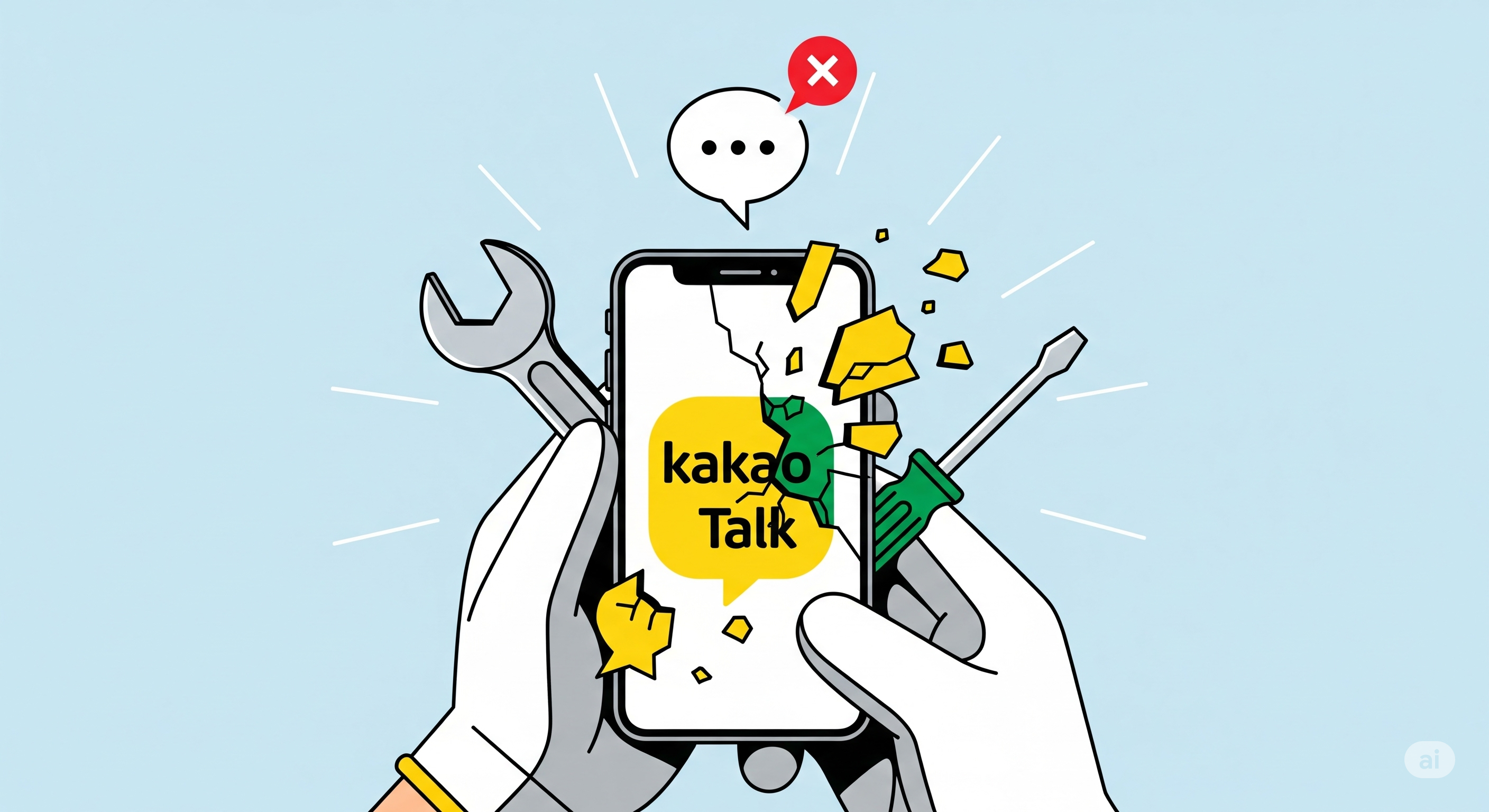 스마트폰 화면에 카카오톡 오류 메시지가 뜬 이미지