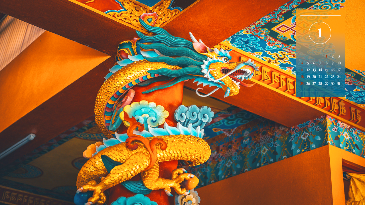 01 기둥 위에 청룡 A - 2026년1월 달력배경화면