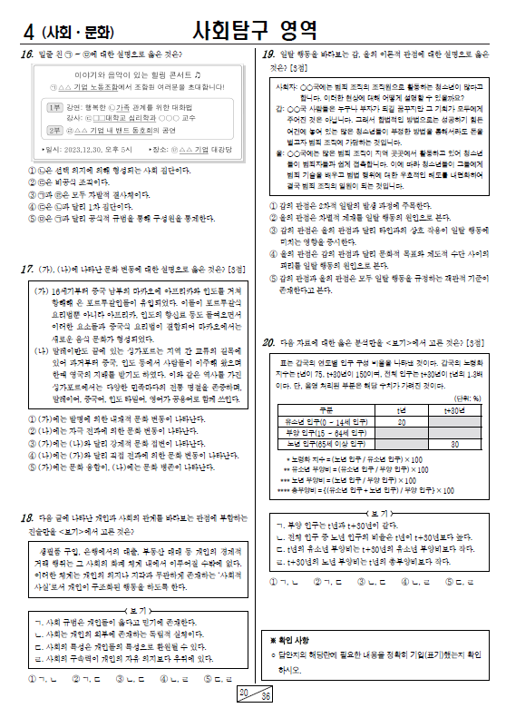 2023-11월-고2-모의고사-사회 문화-기출문제-다운