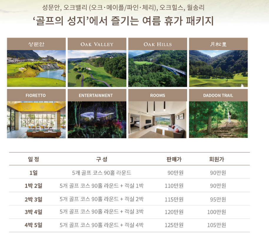 오크밸리 90홀 패키지