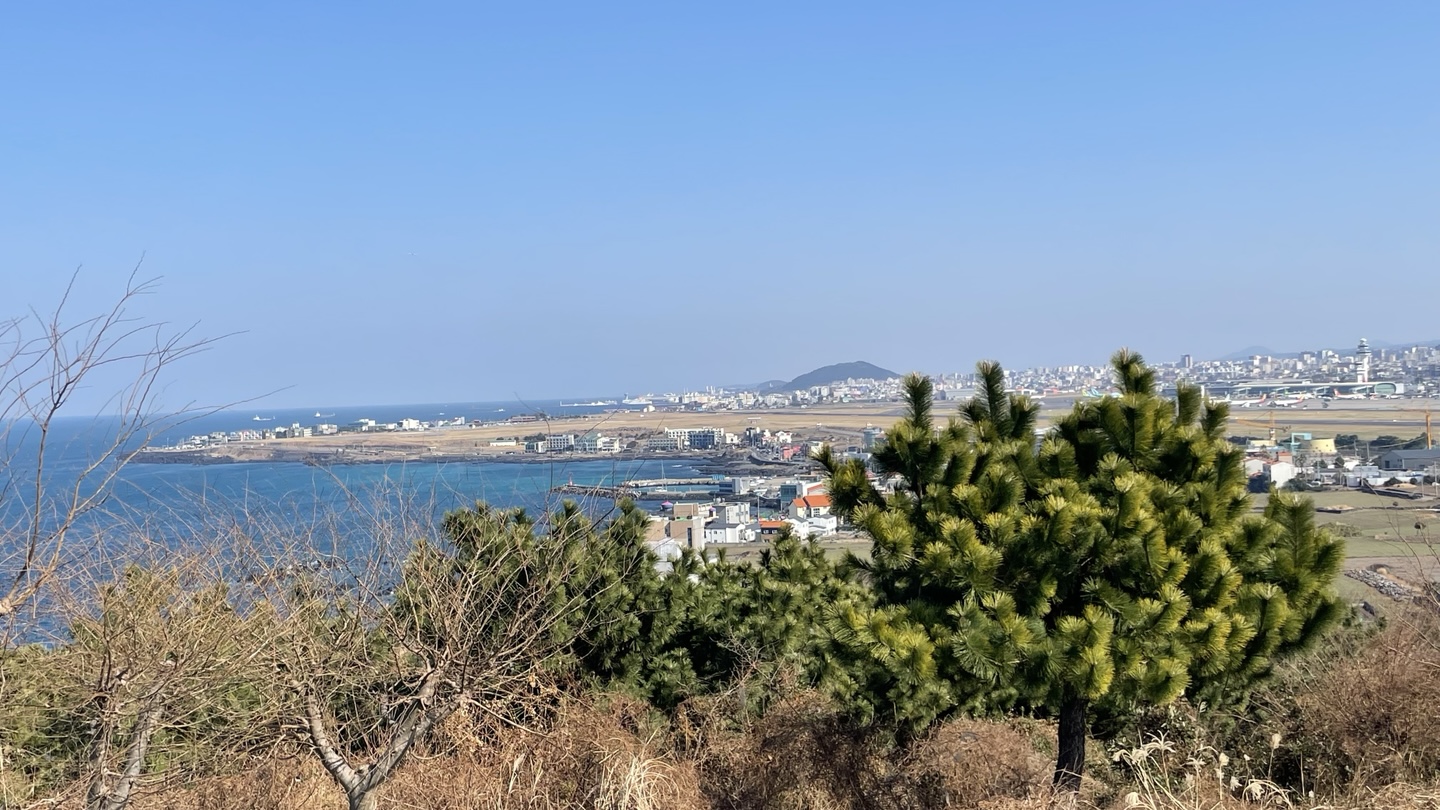 도두봉에서 바라본 제주 공항과 바다 풍경