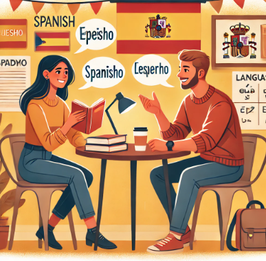 스페인어 회화 연습하는 여성과 남성의 모습