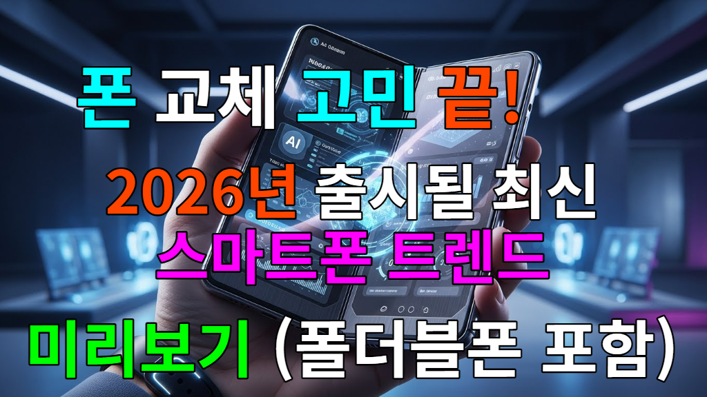 미래형 폴더블 AI 스마트폰이 미래 기술 환경 속에서 혁신적인 기능을 보여주는 모습
