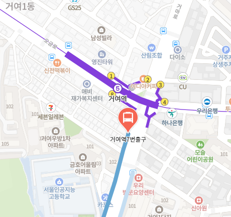 거여역7번출구에서 인천공항 리무진 공항버스(6600번) 지도 위치