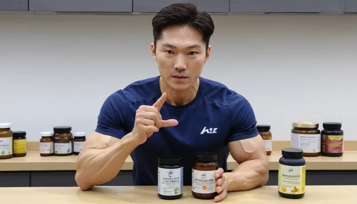 운동 중 면역력 영양제를 소개하는 트레이너의 모습