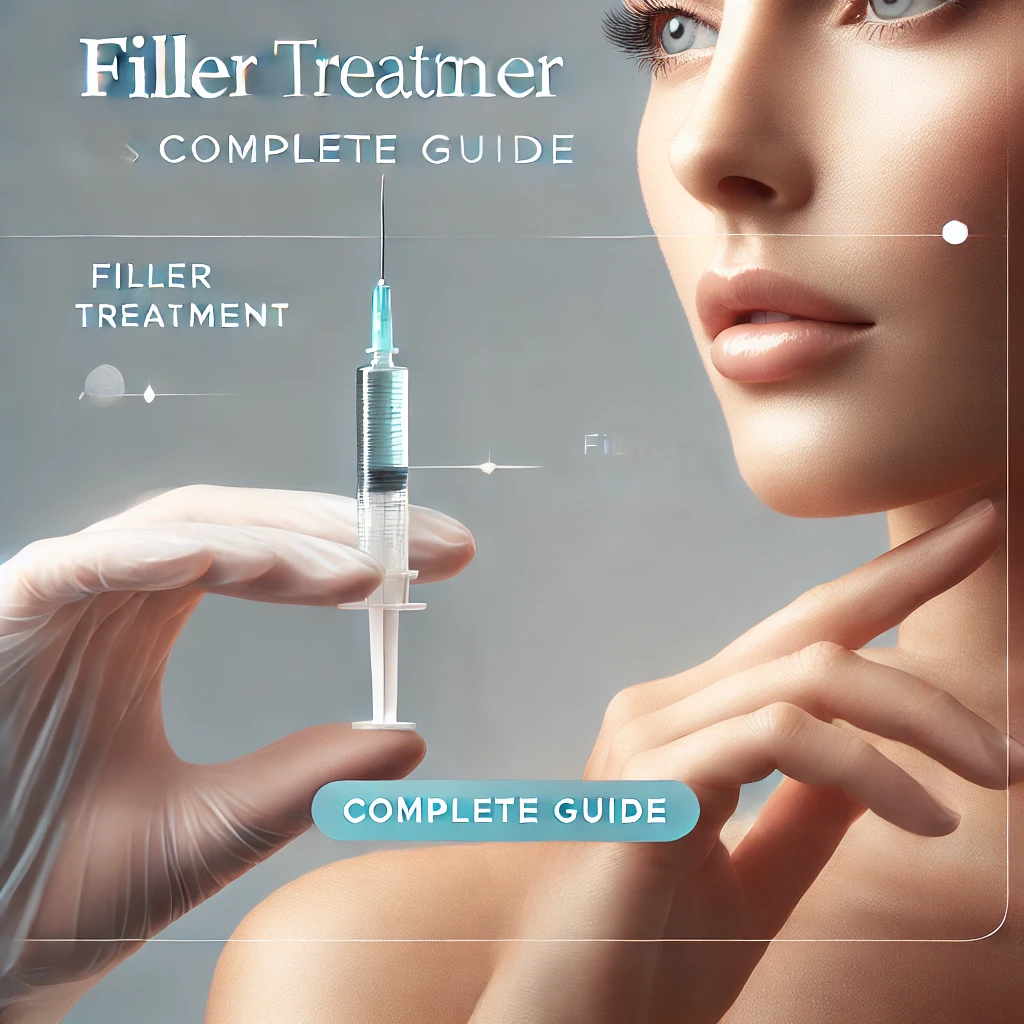 필러 시술을 상징하는 주사기와 부드럽고 젊어 보이는 피부가 강조된 썸네일 이미지. 밝고 깨끗한 배경 위에 'Filler Treatment Costs: Complete Guide'라는 텍스트가 현대적인 폰트로 삽입되어, 필러 시술 비용에 대한 정보를 제공하는 느낌을 주는 이미지