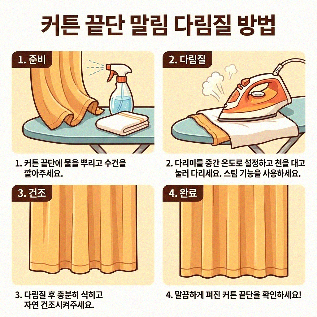 커튼 끝단 말림 다림질로 깔끔하게 펴는 방법