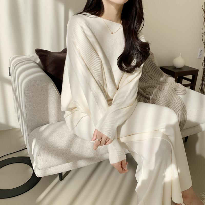 샌디 보트넥 골지 임산부 니트 투피스 상하의 셋업 세트 봄 가을 임부복